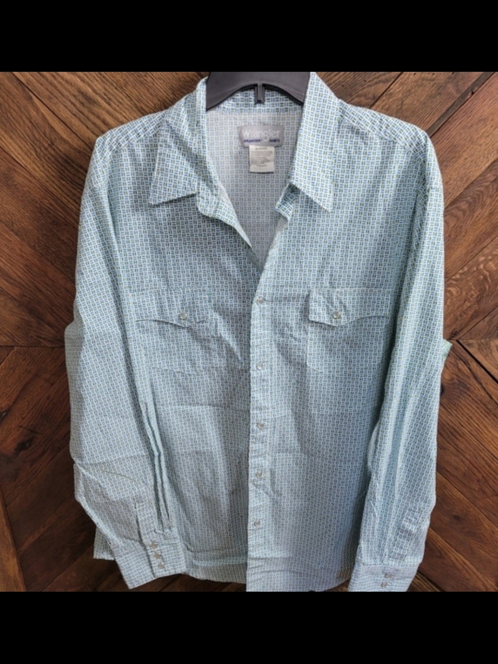 Wrangler Wrancher Blue And Green Geo Print Button-Down Shirt XL